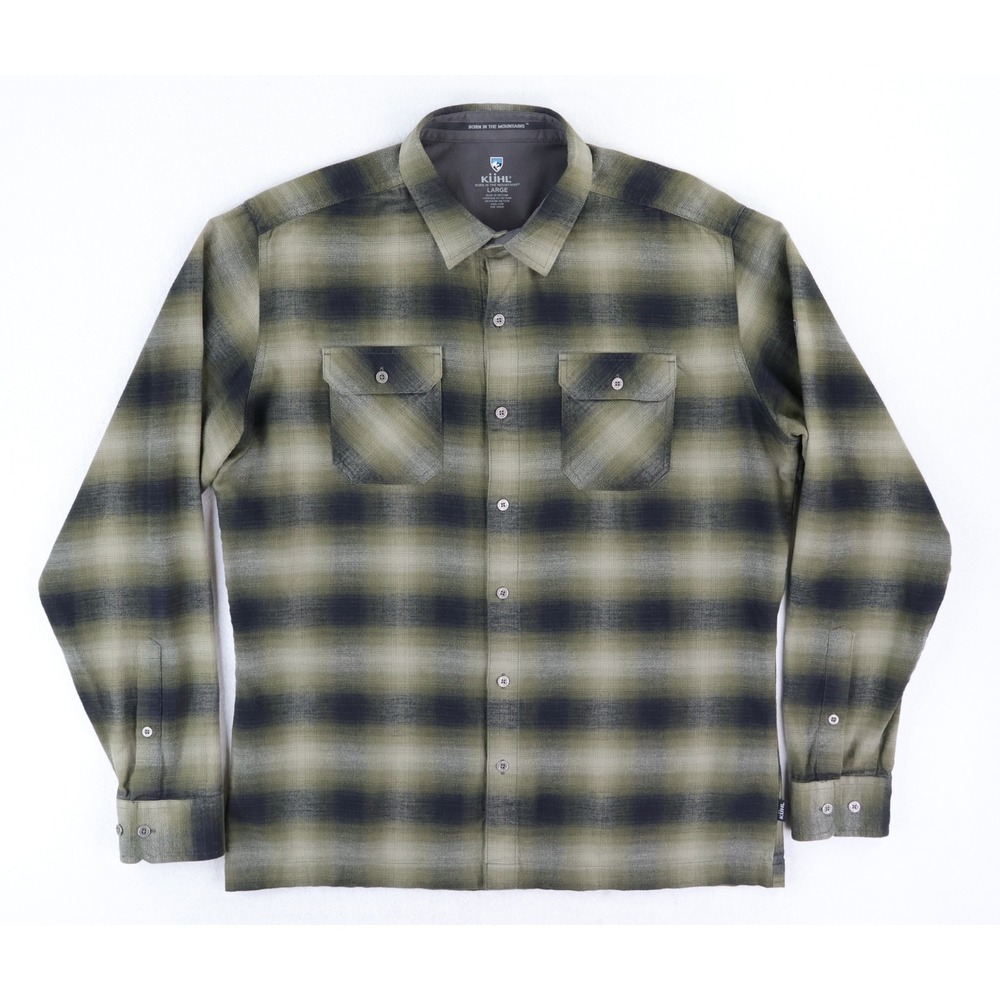 Kuhl Dillingr Flannel Shirt Mens Large Olive Green Black Plaid 7186